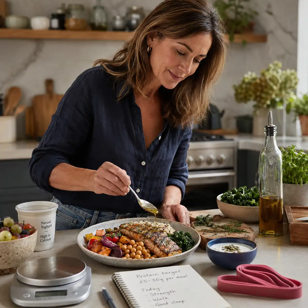 Vitamin D-rich foods including sardines, eggs, and fortified plant milk supporting perimenopause nutrition UK bone health