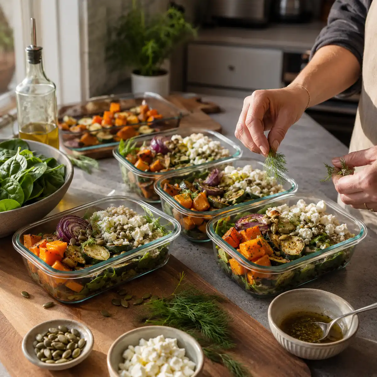 Low-GI lunch recipes UK: puy lentil bowl with grilled halloumi, roasted red peppers and rocket, a vegetarian batch-cook option